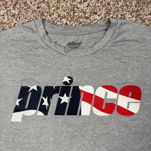 Prince Brand Tennis American Flag Logo Men’s Gray t-shirt size L - Picture 2 of 12